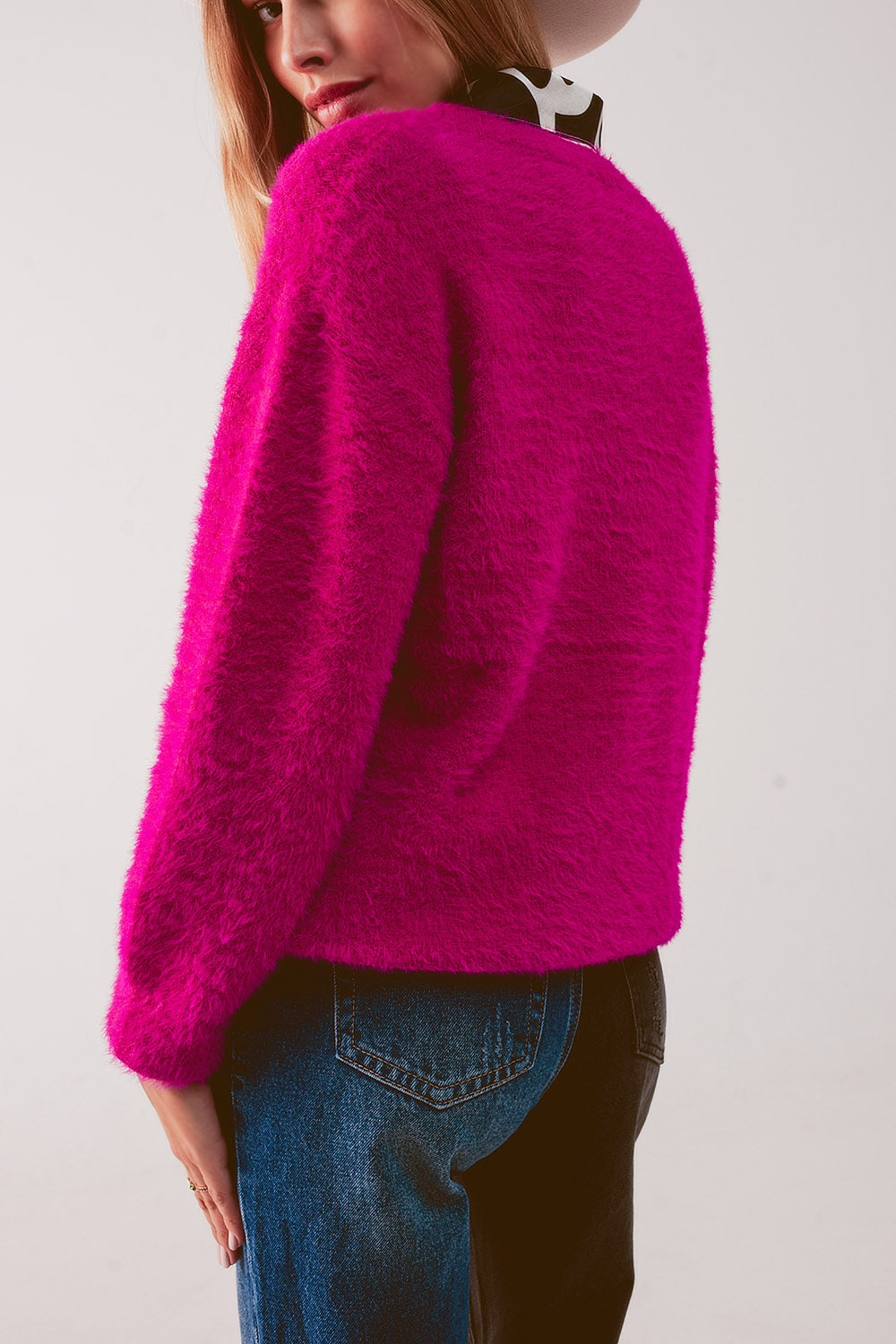 Maglione lavorato a maglia soffice fucsia