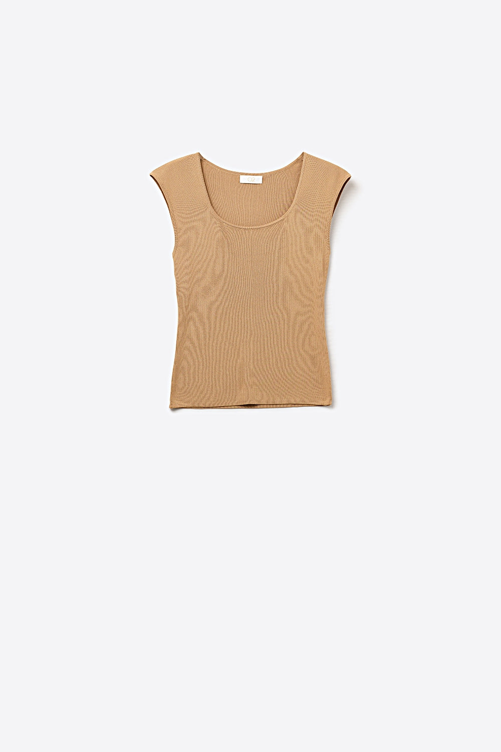 Q2 Maglione leggero a coste in maglia a scollo rotondo in cammello