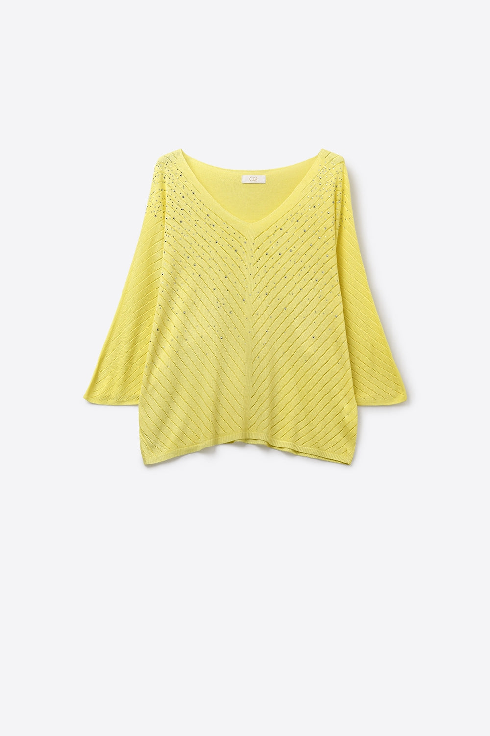 Q2 Maglione leggero a maglia decorato con scollo a V in giallo
