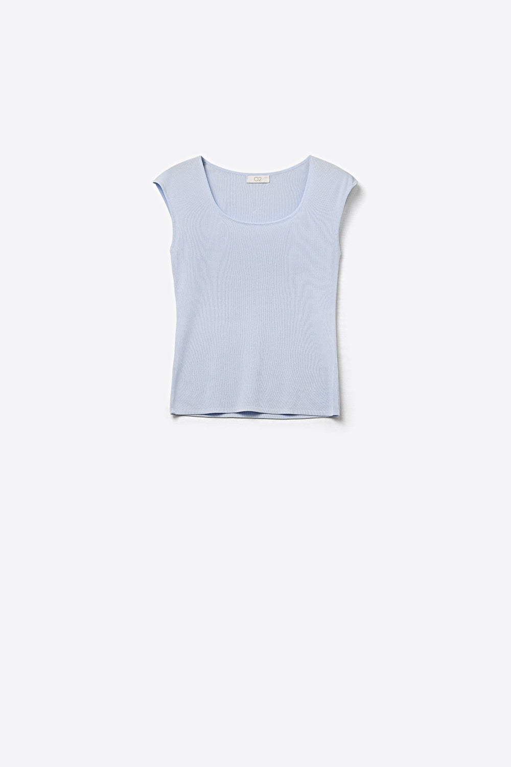 Q2 Maglione leggero blu chiaro a coste con scollo a barchetta in maglia leggera