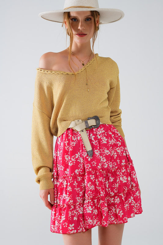 Q2 Maglione leggero con ampio scollo a V e dettaglio a treccia in oro