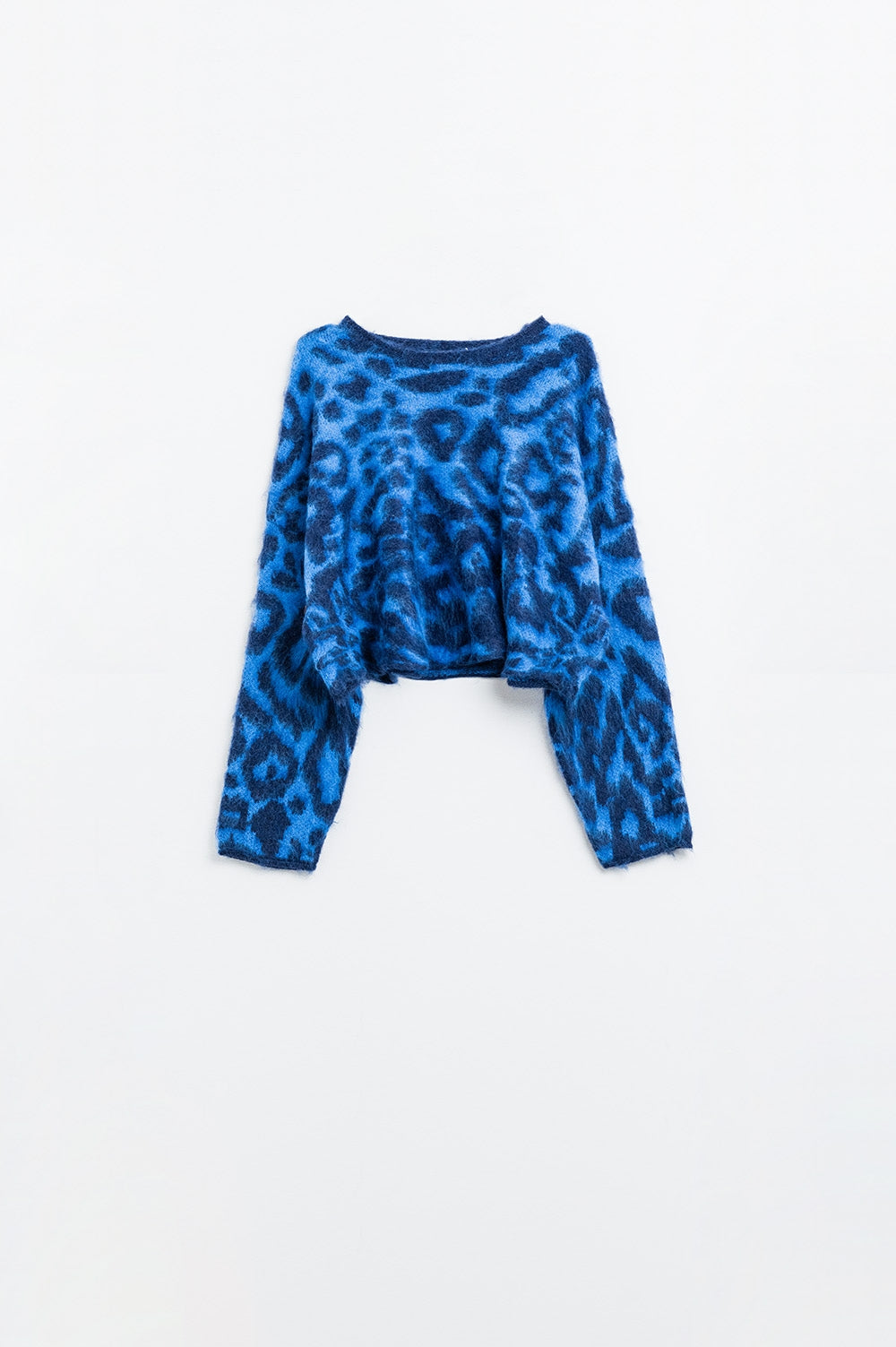 Maglione leopardato blu in tessuto lavorato a maglia con lana