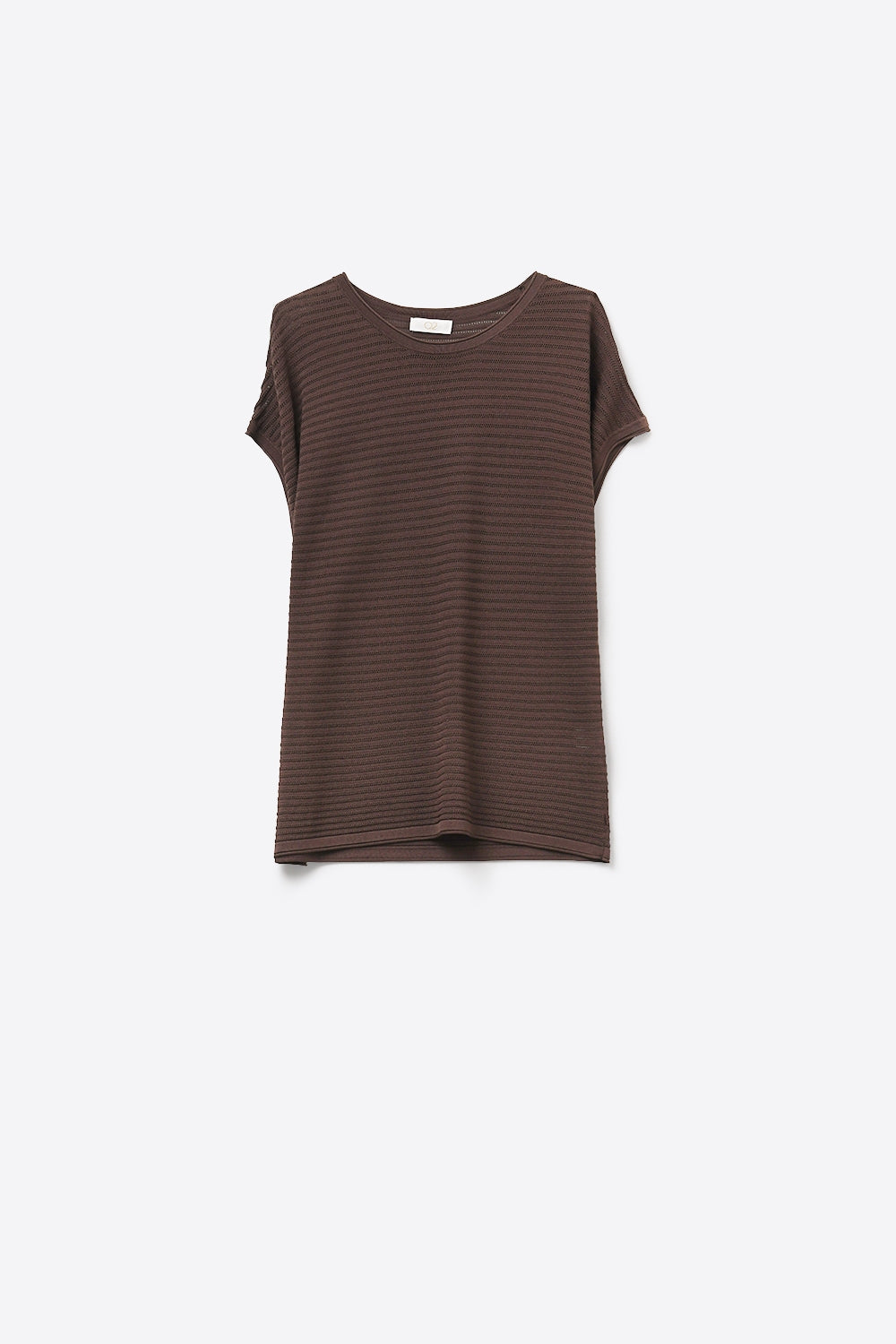 Q2 Maglione Marrone a Coste a Maniche Corte Relaxed
