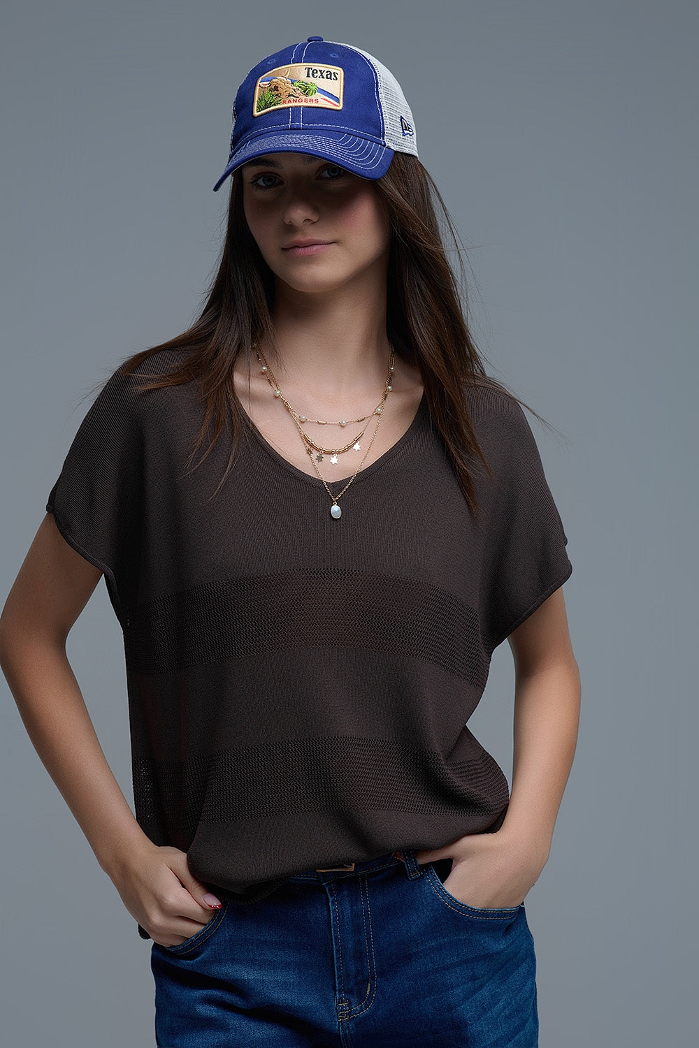 Maglione marrone a righe