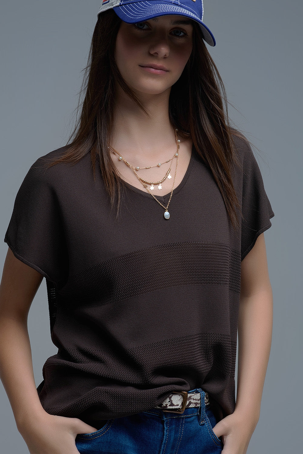 Maglione marrone a righe