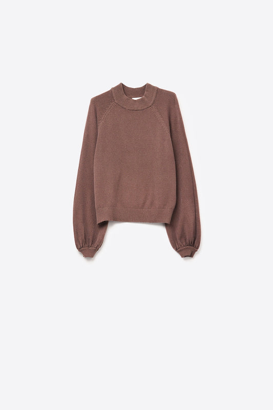 Q2 maglione marrone dallo stile rilassato con maniche a palloncino