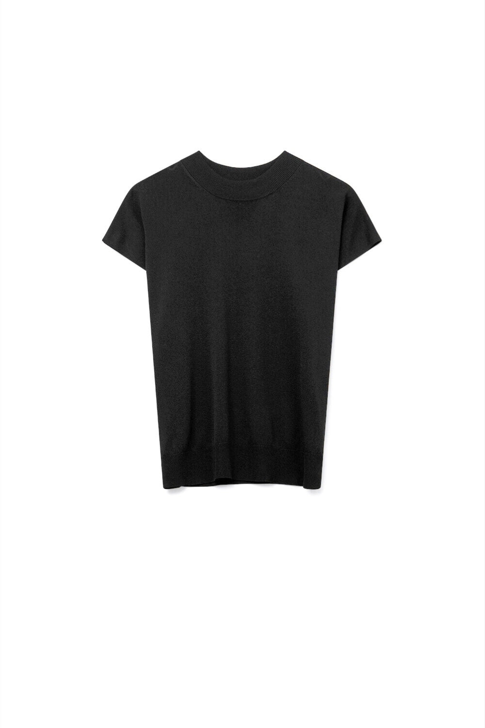 Q2 Maglione nero a collo alto con maniche corte aderenti
