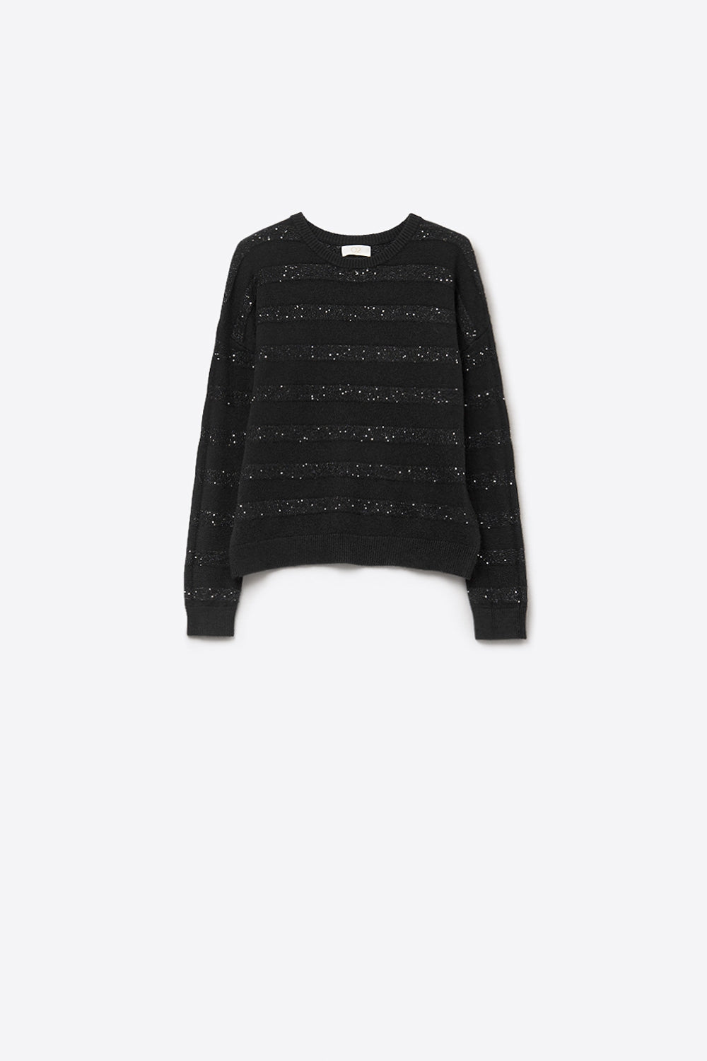 Q2 Maglione nero a righe con dettaglio in paillettes