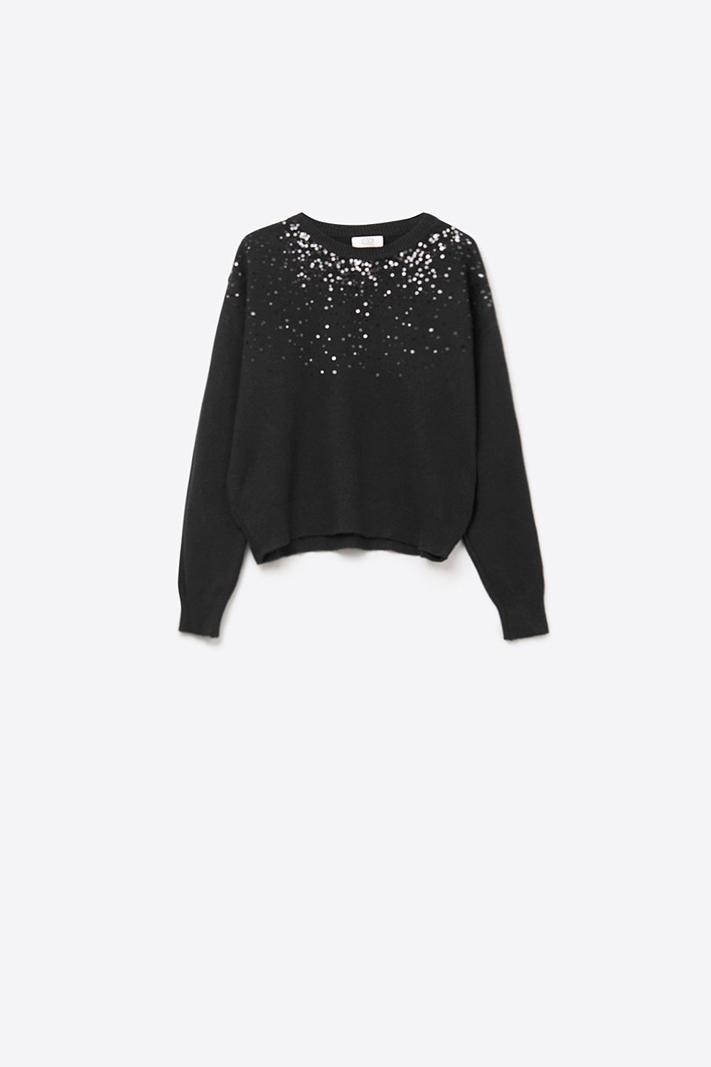 Q2 maglione nero in maglia morbida impreziosito da paillettes sul davanti