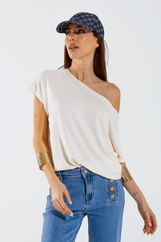 Q2 Maglione off the shoulder rilassato color crema