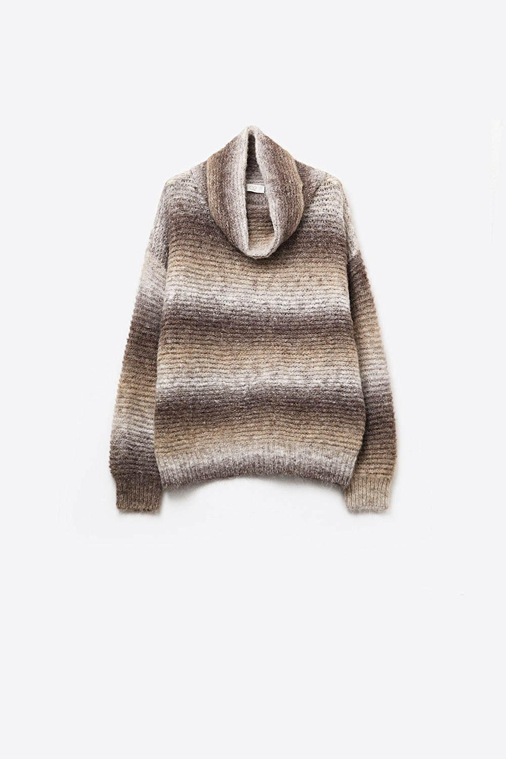 Q2 Maglione oversize a collo alto Comfy in marrone e beige
