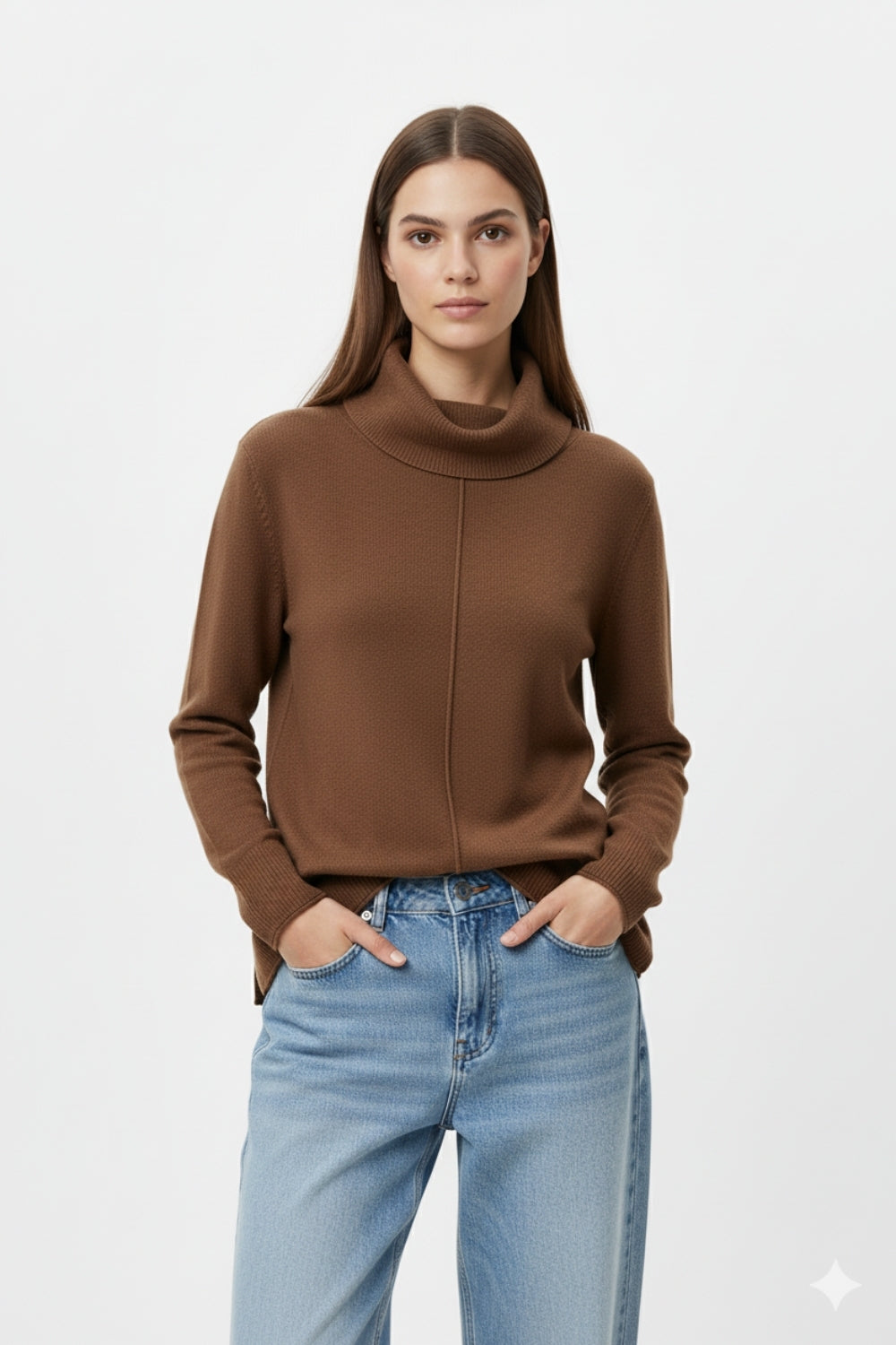 Maglione oversize con scollo a rotolo in marrone