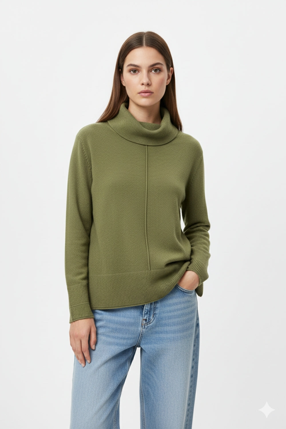 Maglione oversize con scollo a rotolo in verde militare