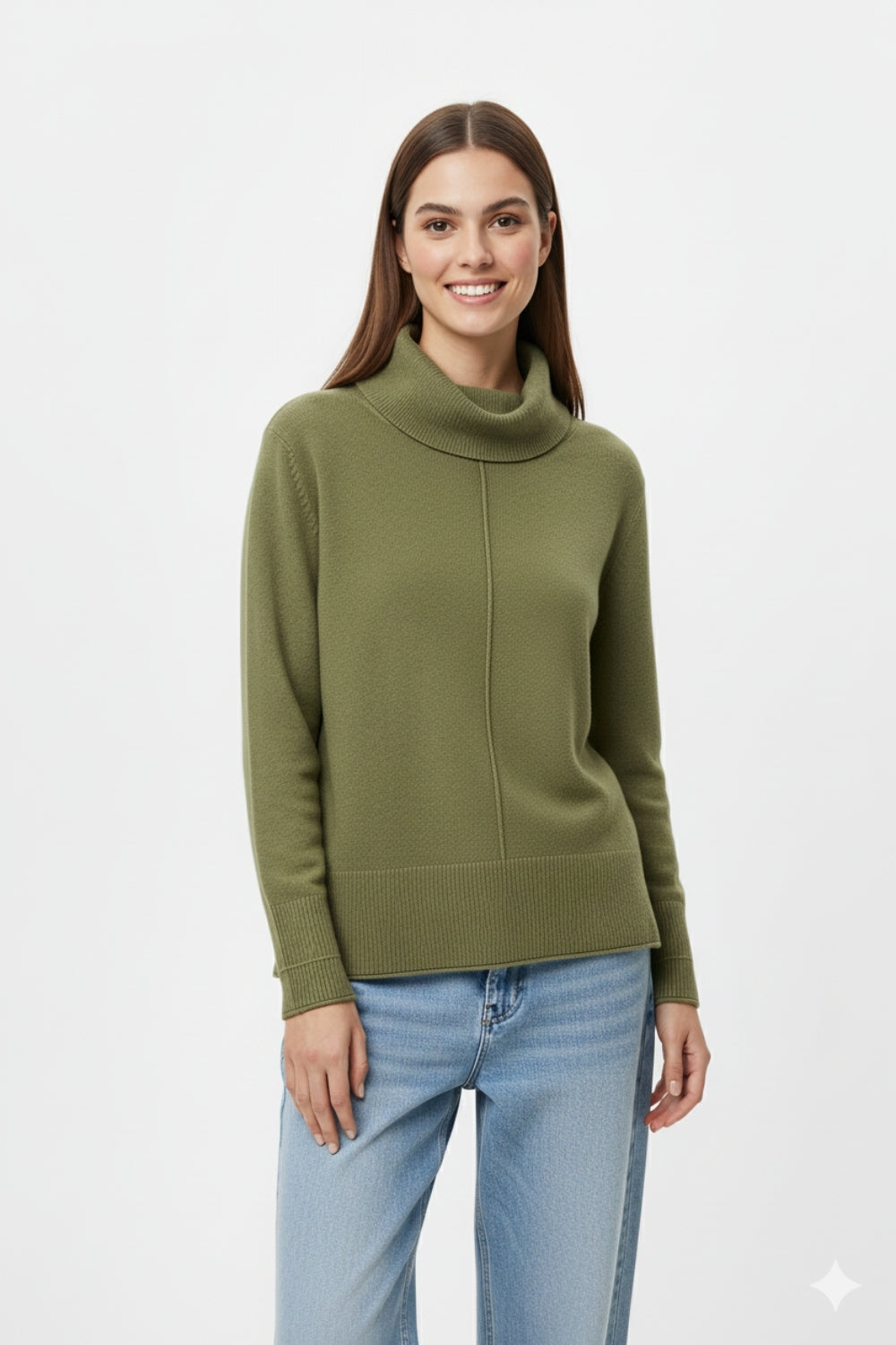 Maglione oversize con scollo a rotolo in verde militare