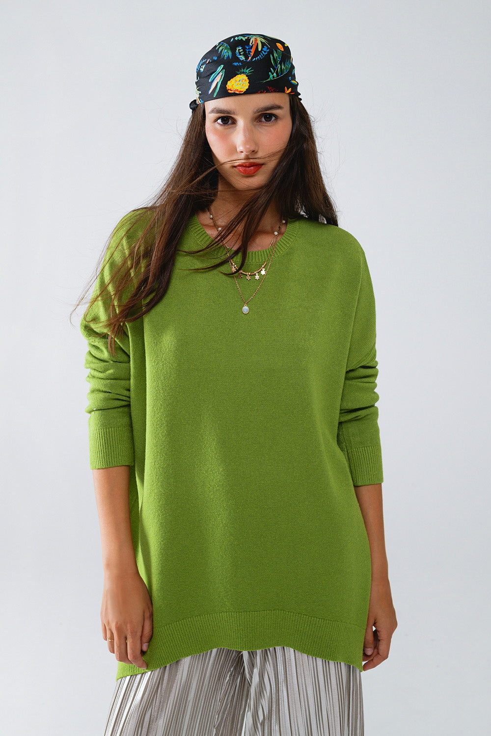 Maglione oversize girocollo a maniche lunghe in verde oliva