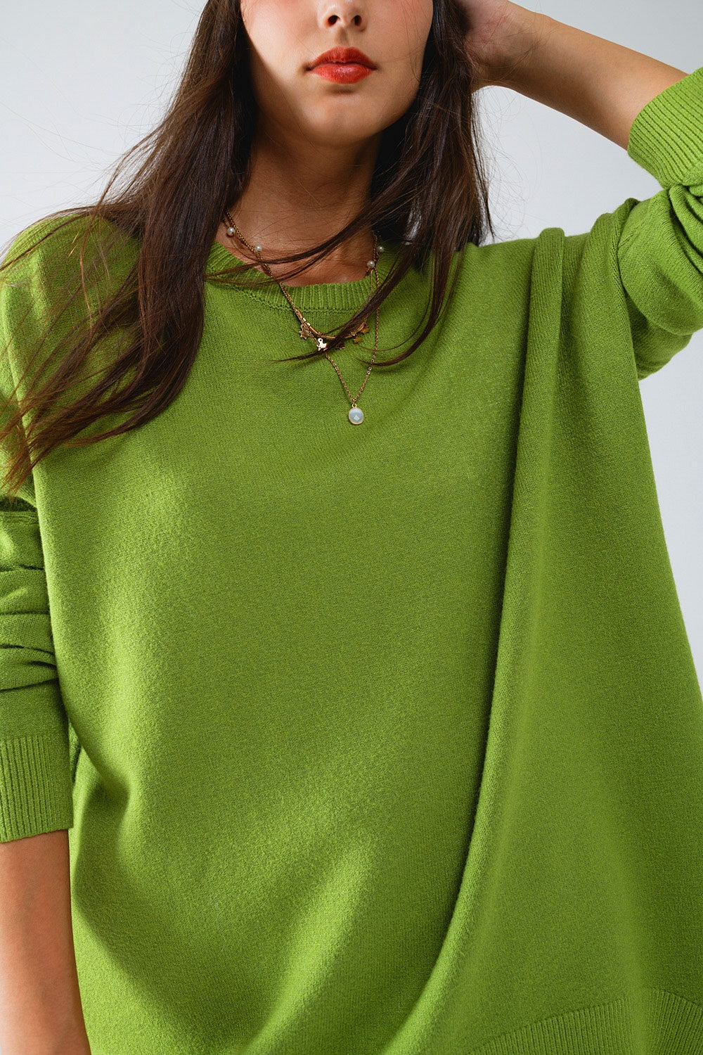 Maglione oversize girocollo a maniche lunghe in verde oliva