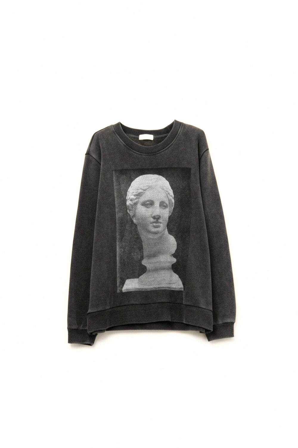 Q2 Maglione oversize grigio con stampa di statue invecchiate