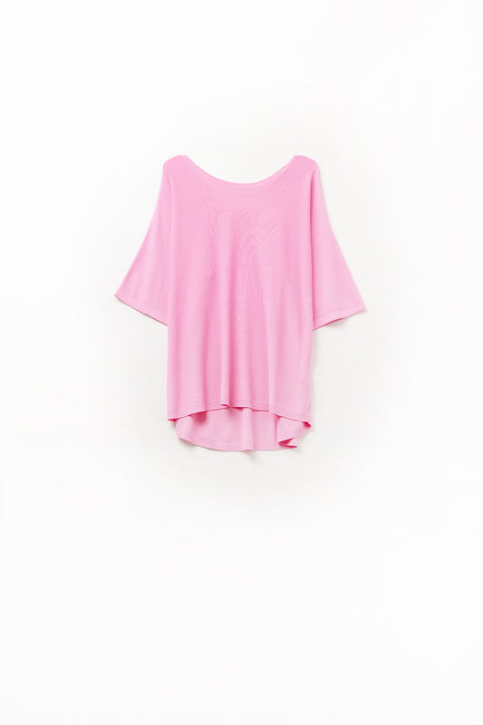 Q2 maglione oversize in fucsia con maniche al gomito