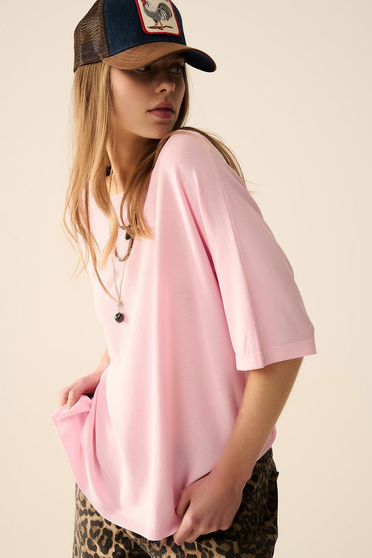 Q2 maglione oversize in rosa con maniche al gomito