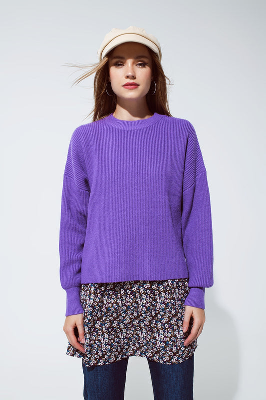 Q2 Maglione rilassato a maglia grossa viola