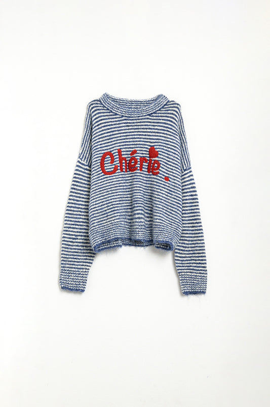 Maglione rilassato a righe spesse in blu e bianco