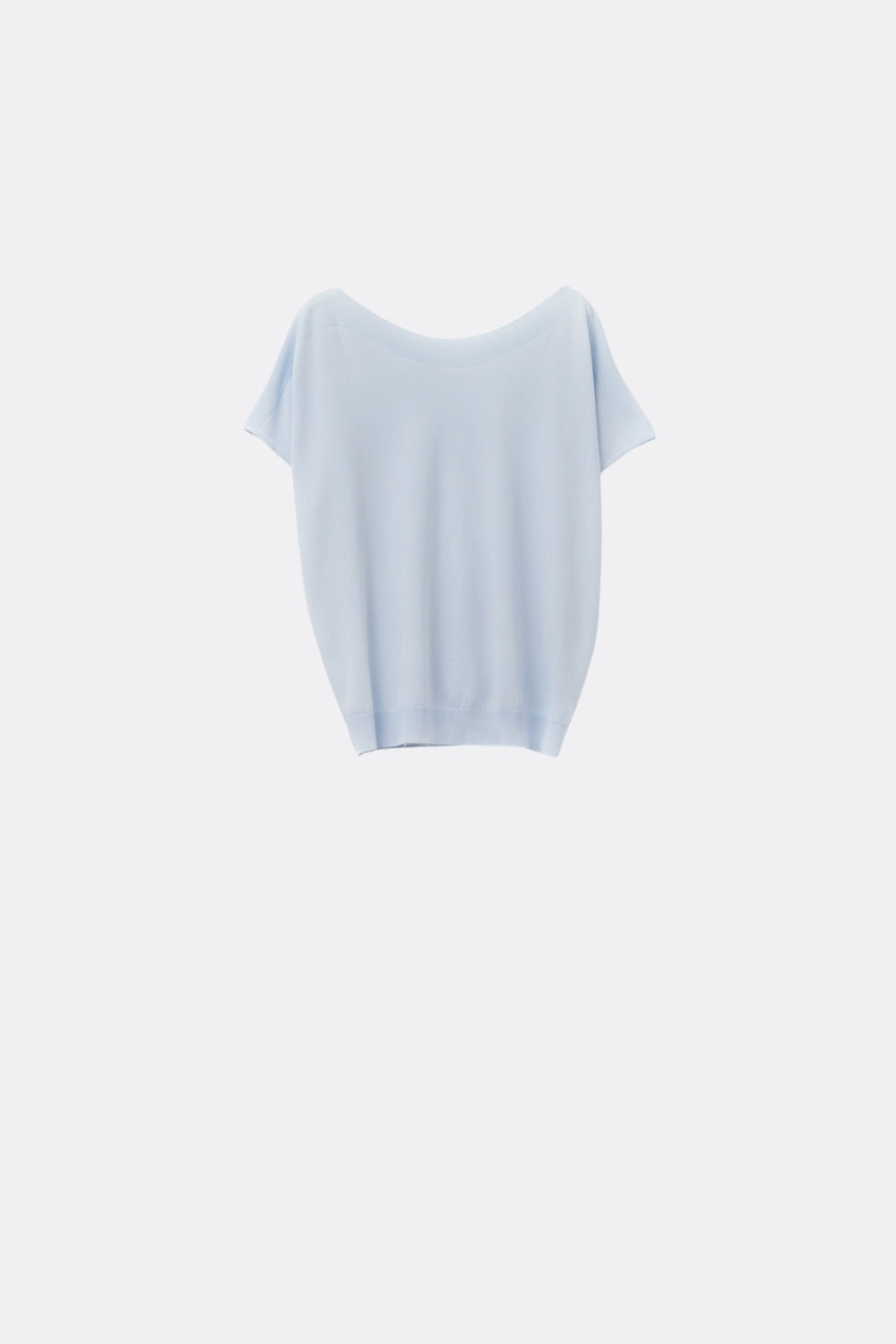 Q2 Maglione rilassato blu baby con scollo a barca e maniche scese