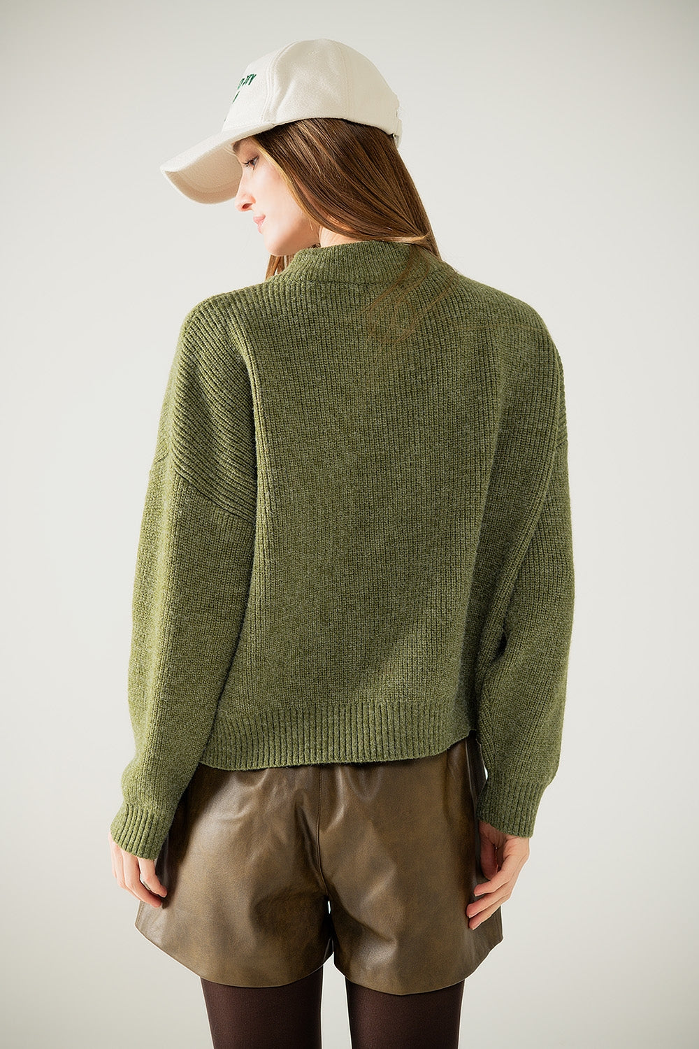 Maglione rilassato con mezzo bottone in verde