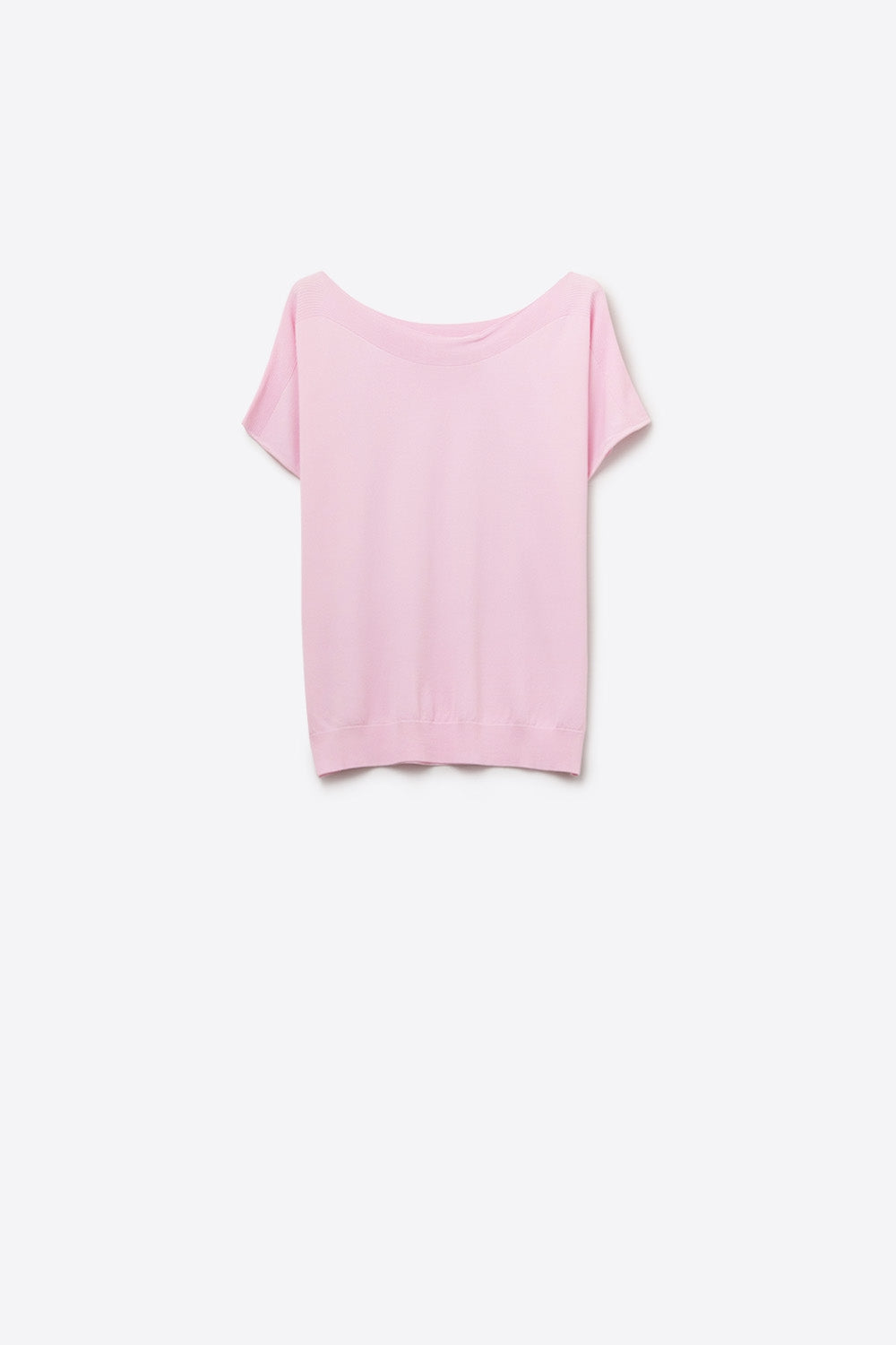 Q2 Maglione rilassato con scollo a barchetta rosa baby e maniche scese