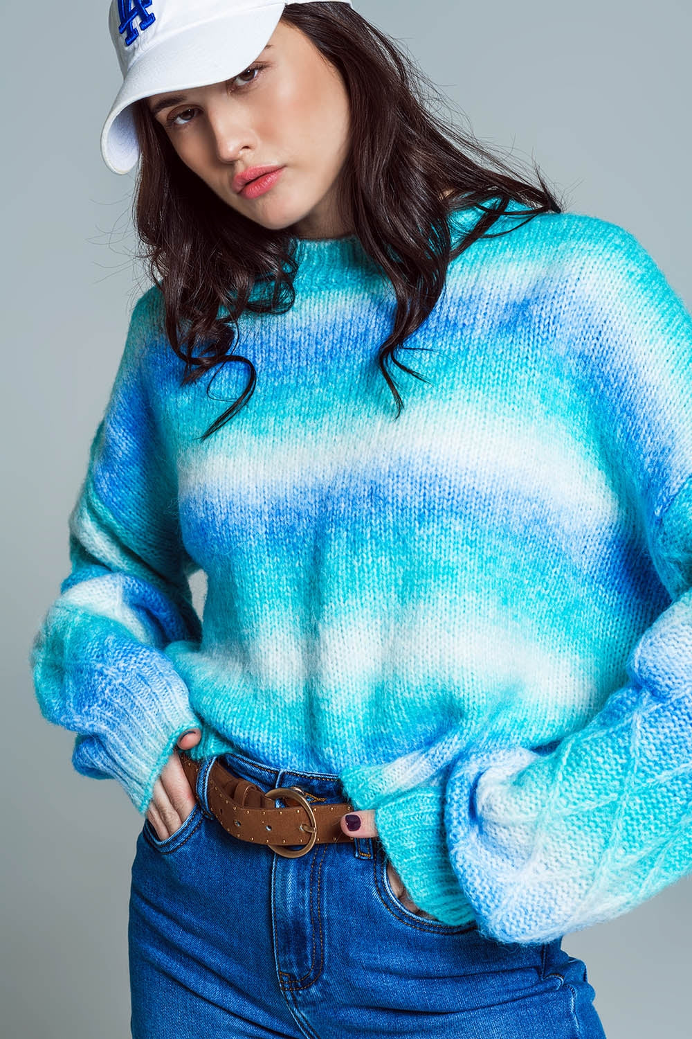 Maglione rilassato con stampa Ombre in sfumature di blu e stampa argyle sulle maniche