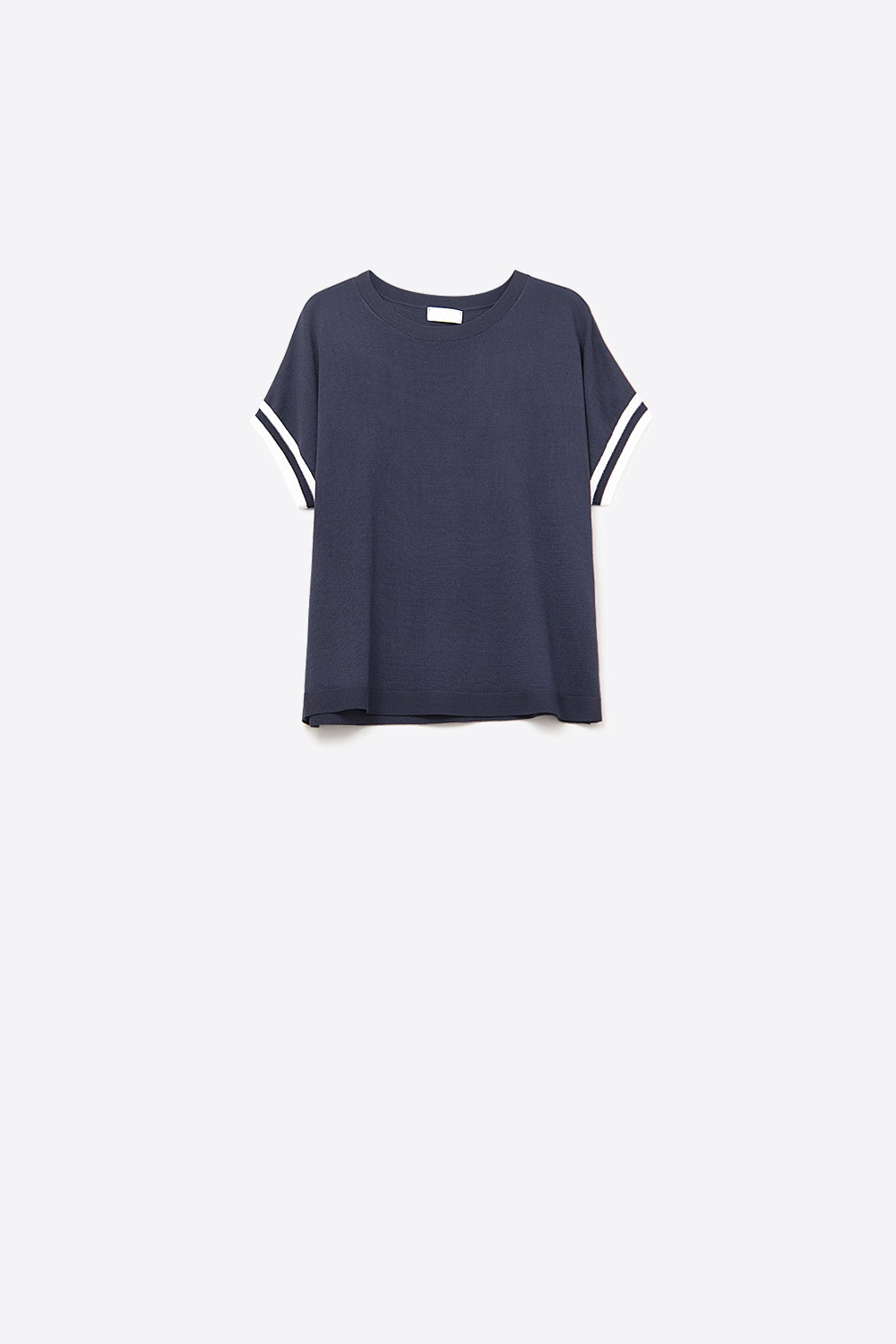 maglione rilassato in blu navy con dettagli a contrasto bianchi