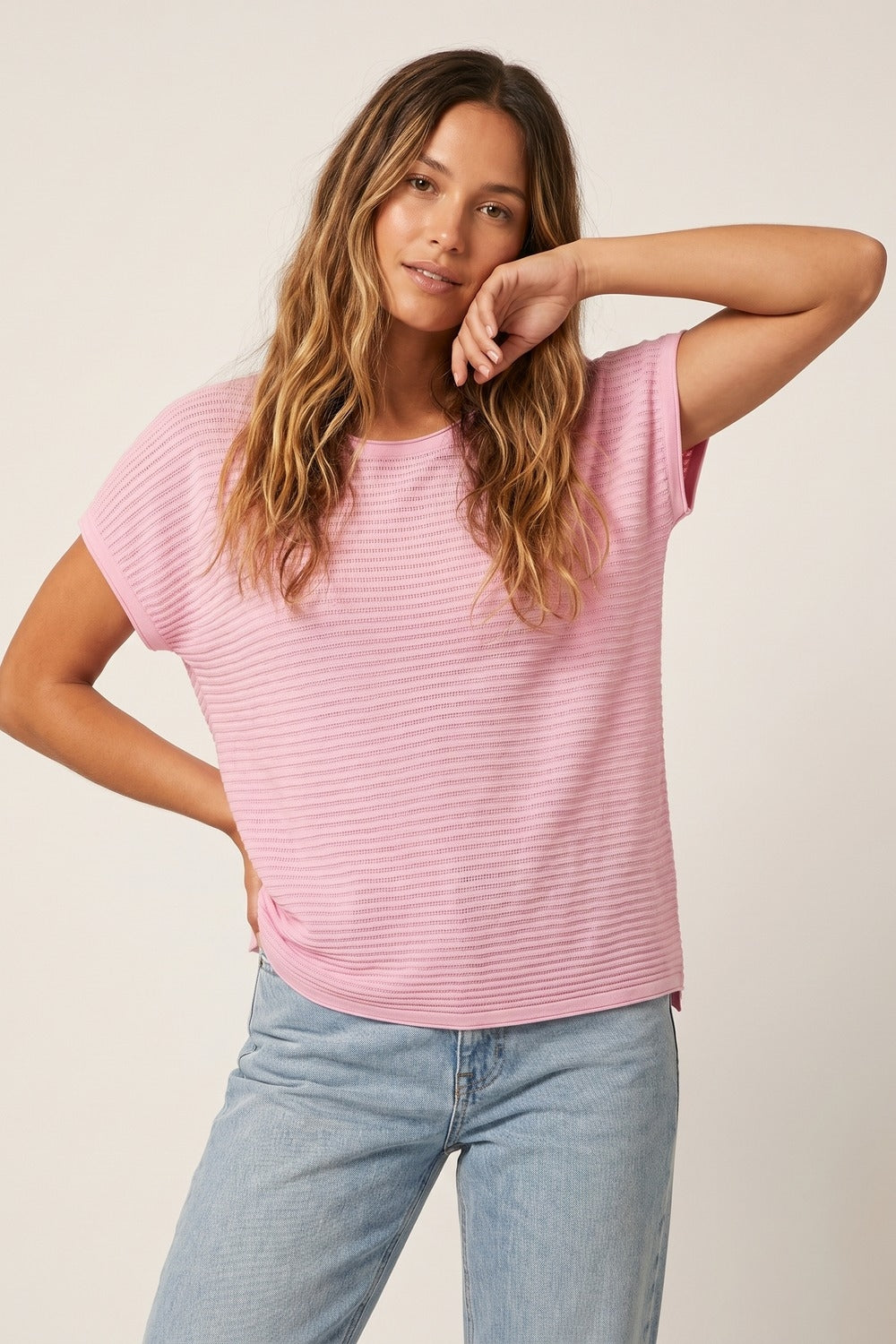 Maglione rosa a coste vestibilità ampia con maniche scese