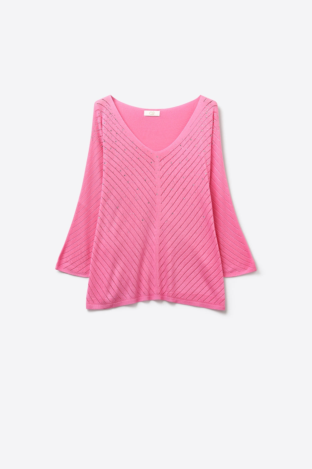 Q2 Maglione rosa con scollo a V e sottile dettaglio scintillante