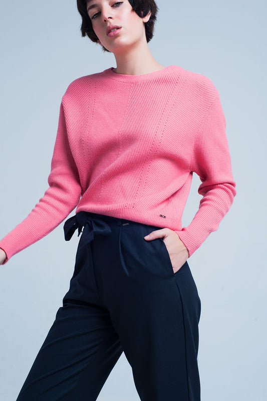 Q2 Maglione rosa girocollo motivo a righe
