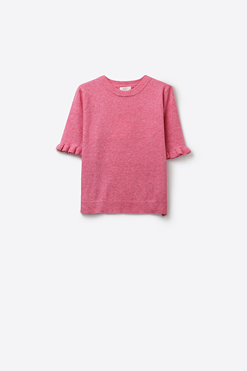 Maglione rosa in maglia morbida e soffice con maniche arricciate