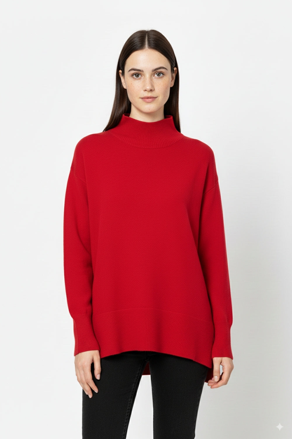 Maglione rosso con dettaglio aperto sulla schiena