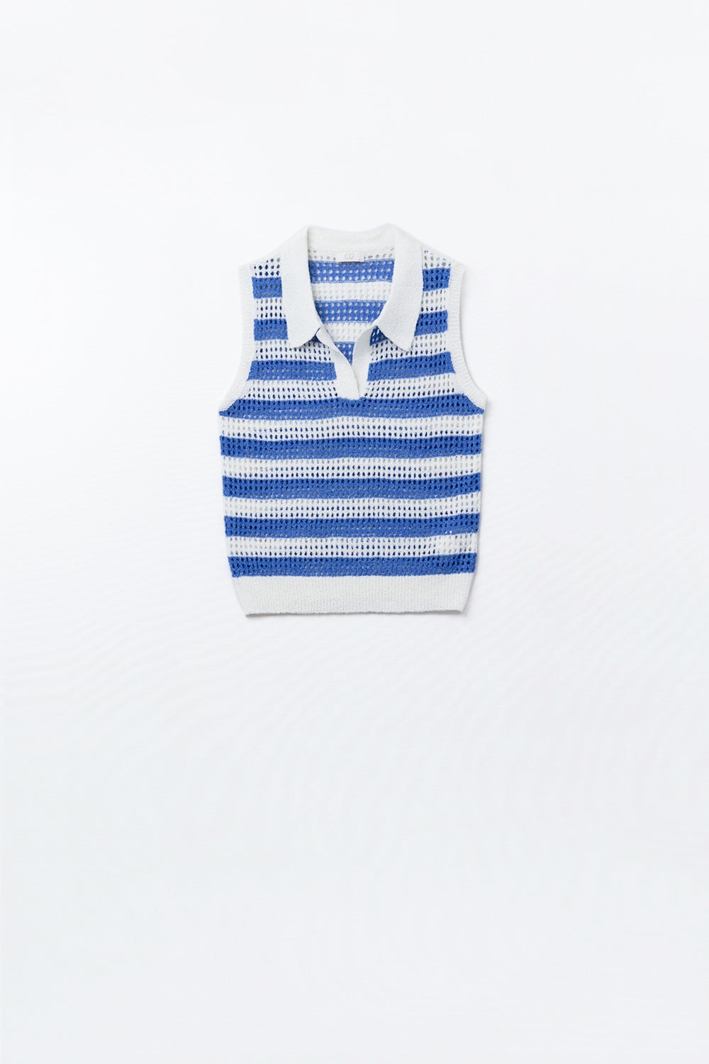 maglione senza maniche a righe in maglia aperta