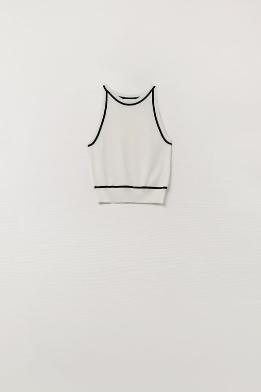 Q2 Maglione senza maniche bianco con linee nere all'esterno