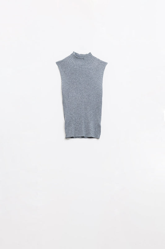 Q2 Maglione senza maniche in lana a maglia fine di colore grigio