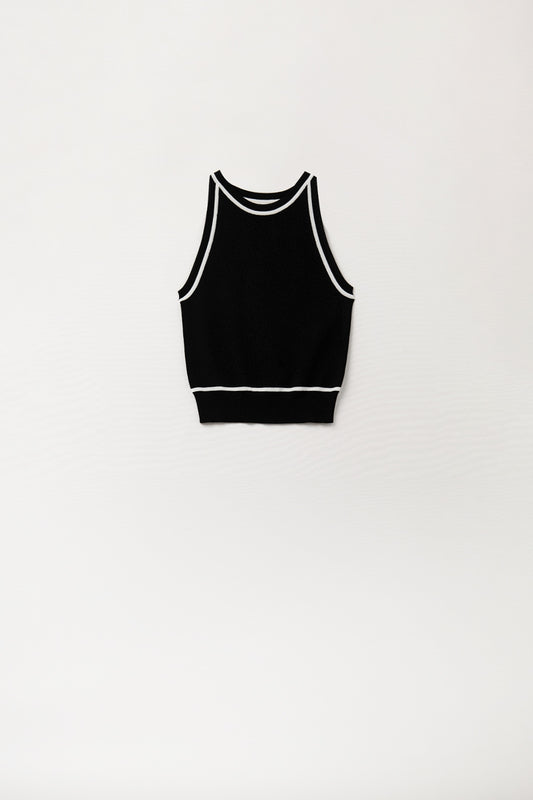 Q2 Maglione Senza Maniche Nero con Dettaglio Linee Bianche