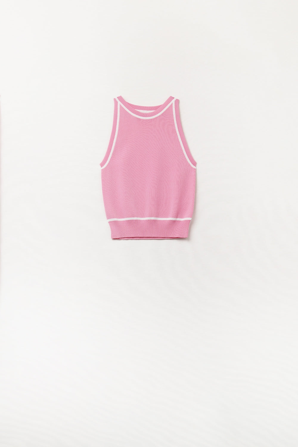 Q2 Maglione Senza Maniche Rosa con Dettagli a Righe Bianche