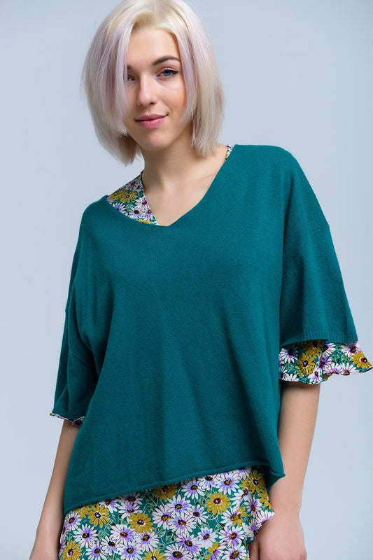 Q2 Maglione verde a maniche corte