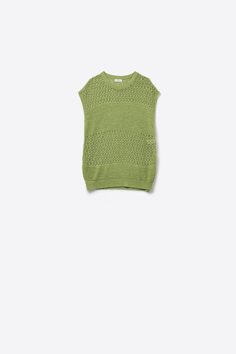 Q2 Maglione verde con morbida maglia aperta e maniche scese