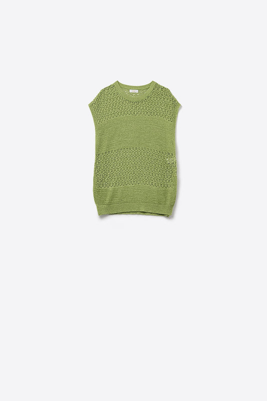 Q2 Maglione verde con morbida maglia aperta e maniche scese