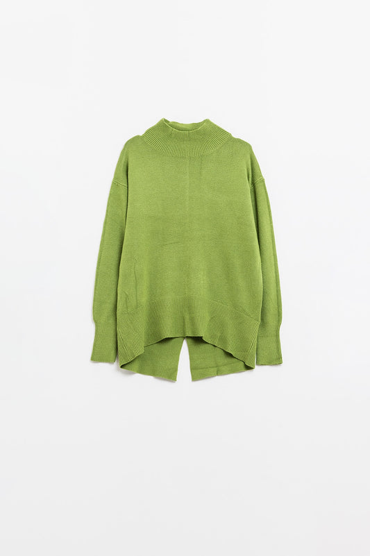 Q2 Maglione verde largo con apertura sul retro