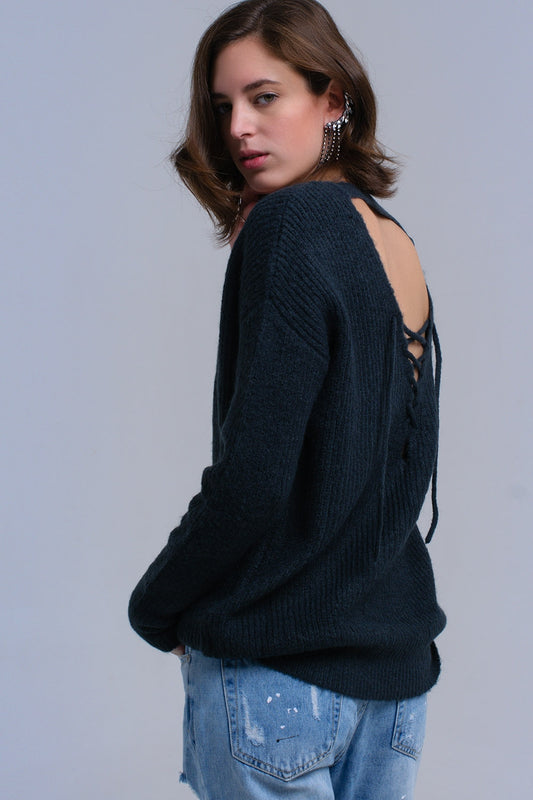 Q2 Maglione verde lavorato a maglia con chiusura a strappo