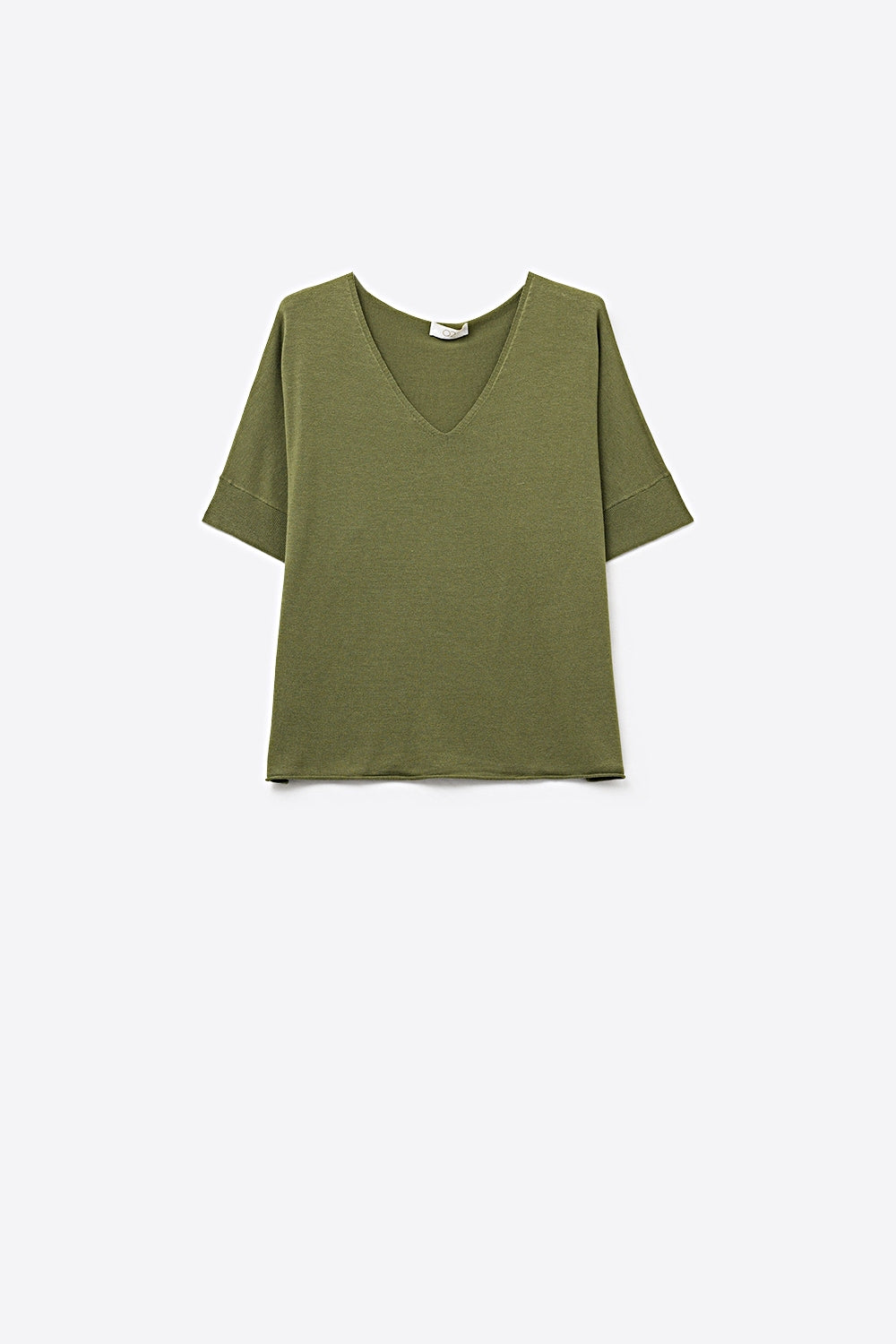 Q2 Maglione verde oliva a maglia rilassata con scollo a V
