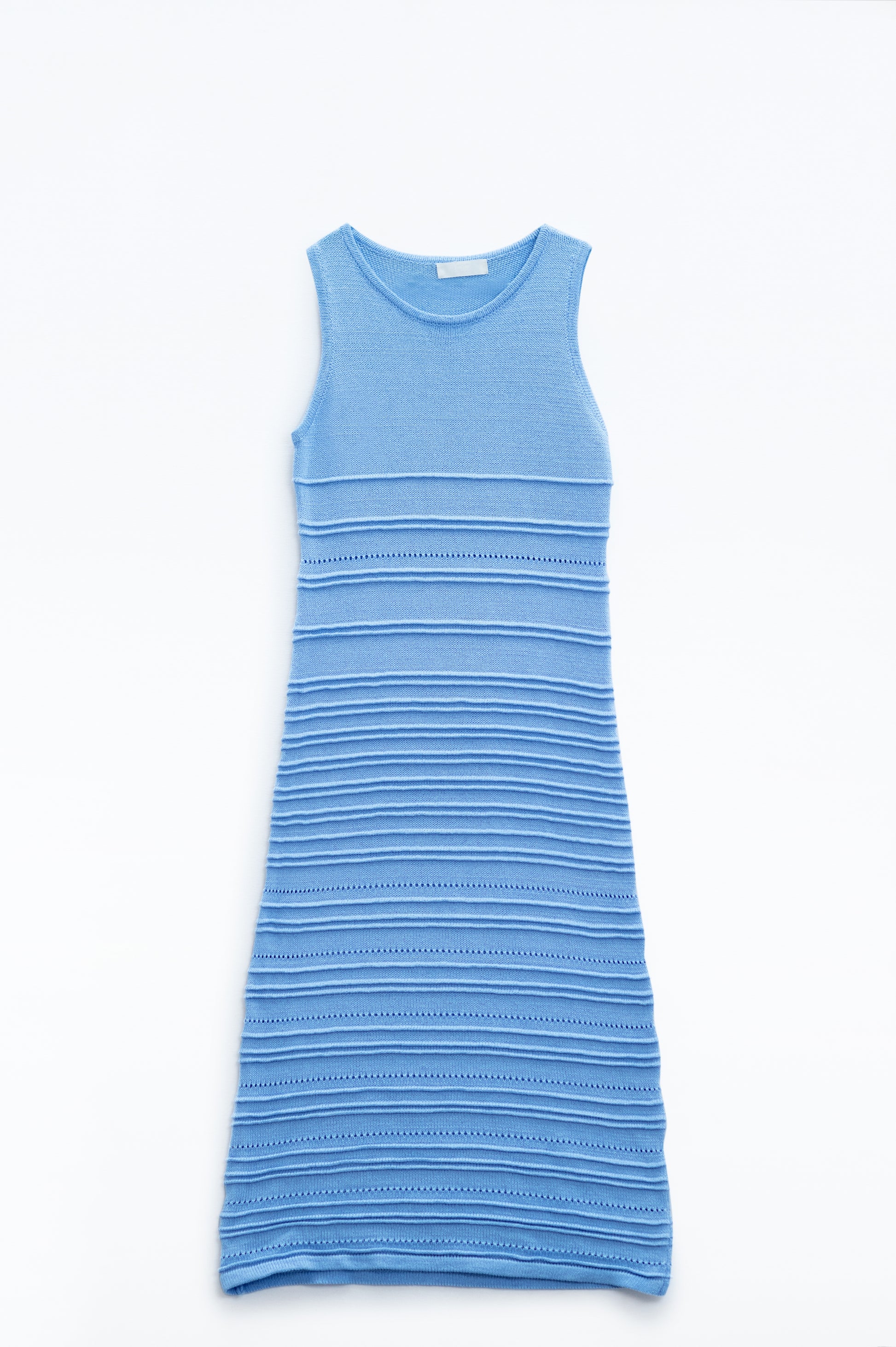 Q2 Maxi abito blu in maglia senza maniche all'uncinetto