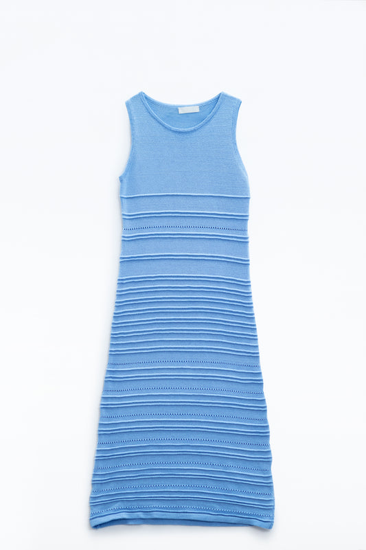 Q2 Maxi abito blu in maglia senza maniche all'uncinetto