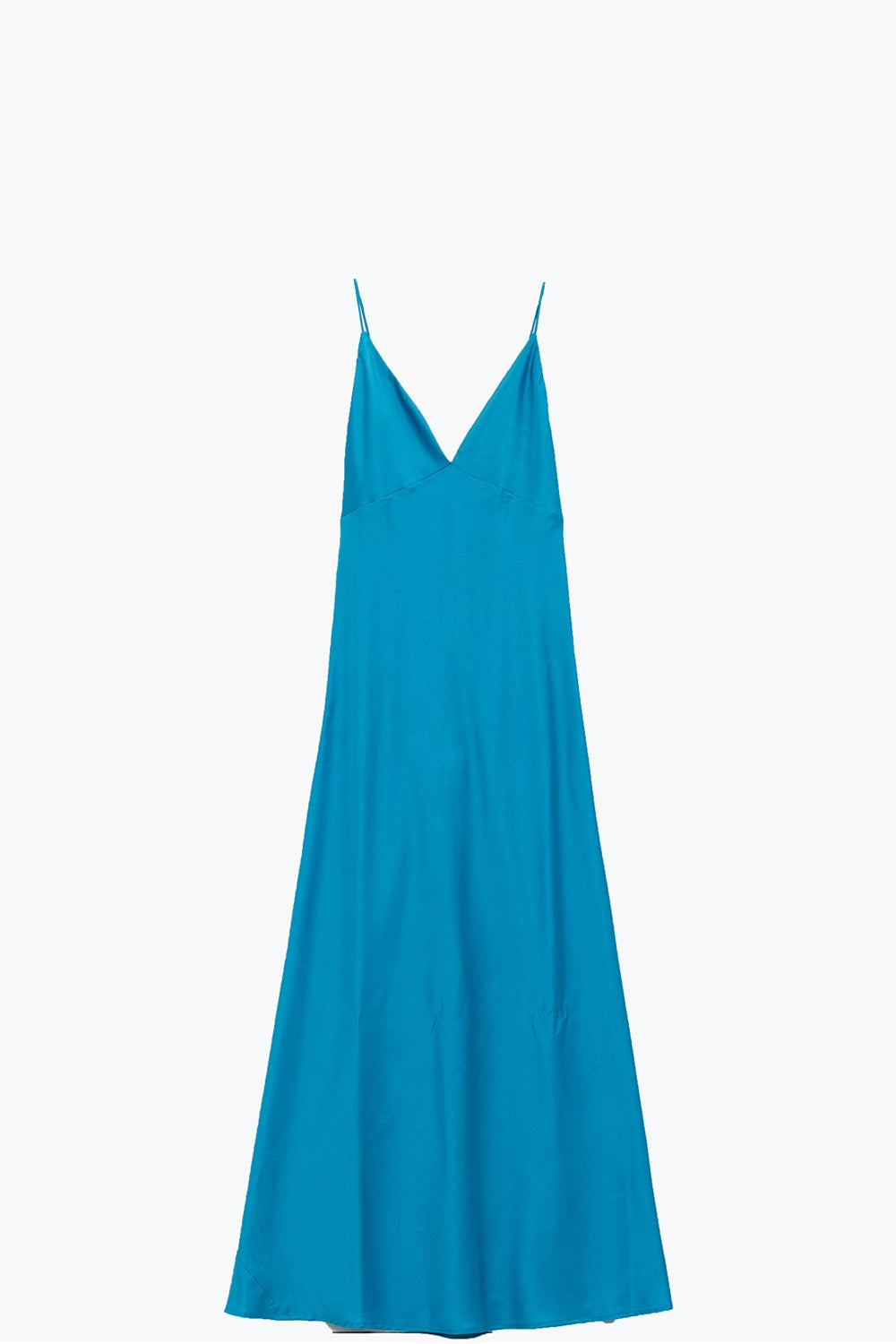 Maxi abito in raso con spalline in blu