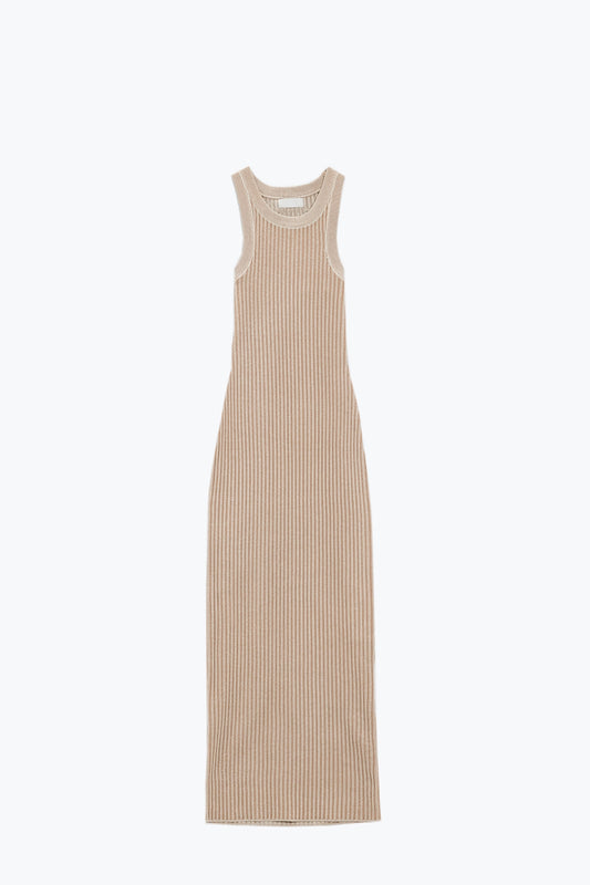 Q2 Maxi abito senza maniche a costine con aletta in beige